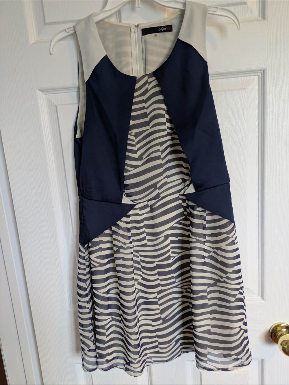 Sugarlips Navy & Cream Striped Unique Abstract Overlay Mini Dress